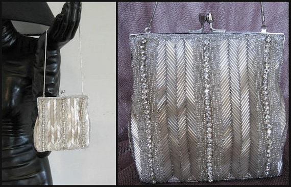 SILVER Rhinestone Beaded Vintage Purse Handbag // 60s 1960s // | Etsy