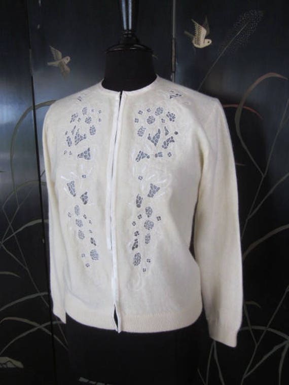 50s Angora Sweater / Bridal Cover up / Vintage Cu… - image 3