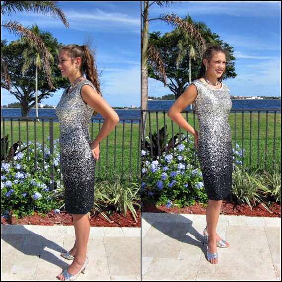 50s Sequin Dress / Ombre silver black sequin dres… - image 3