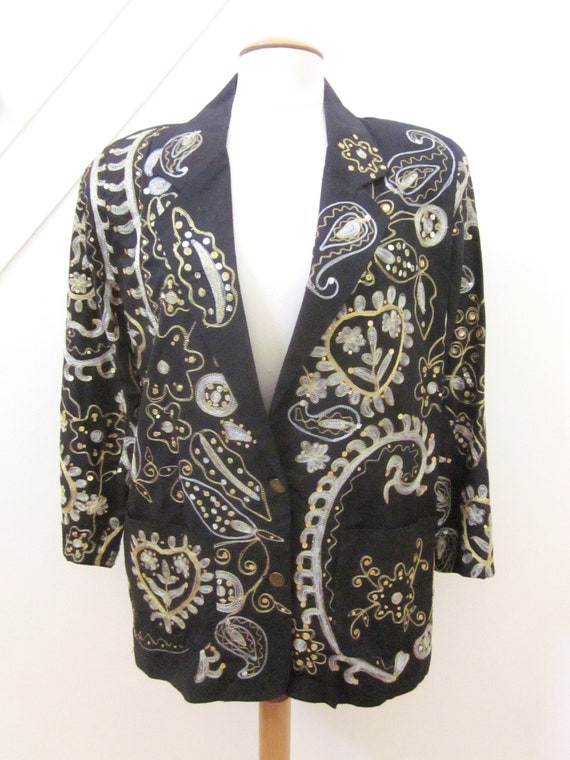 Metallic Embroidered Blazer / Gold Silver Embelli… - image 4