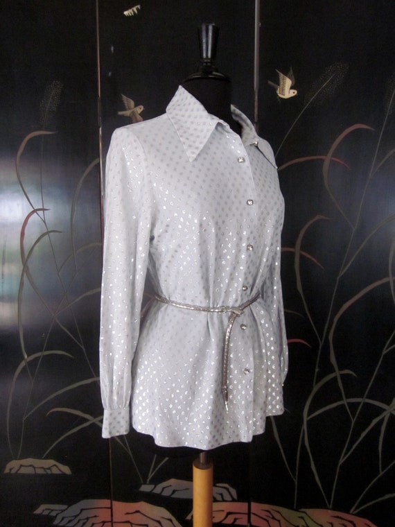 60s lame Blouse / Vintage Silver Lame blouse / 60… - image 4