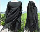 Chuck Jones Vintage Dress / 80s Chiffon Dress / fits S-M / Vintage Silk Chiffon Layered Dress / 80s LBD Featherweight Silk layers