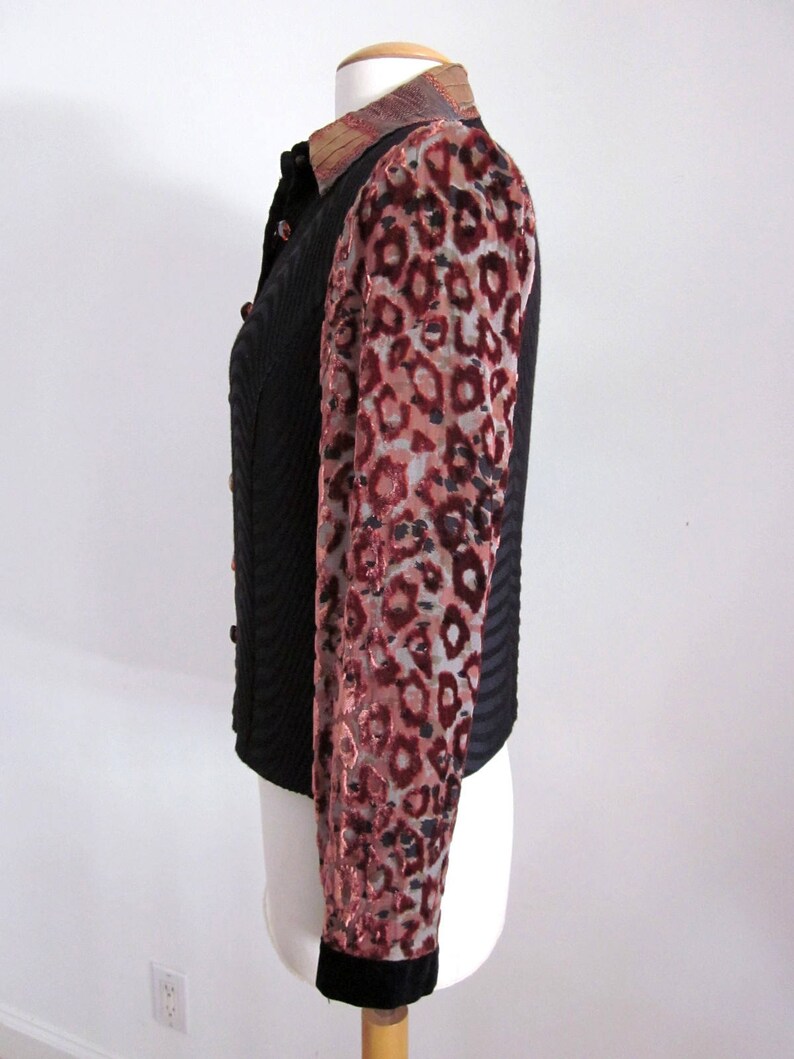 Taylor G Dallas Jacket / 90s Wearable Art Jacket / Vintage Devore Velvet Leopard Jacket / fits S / Leopard Velvet Collage Jacket image 5
