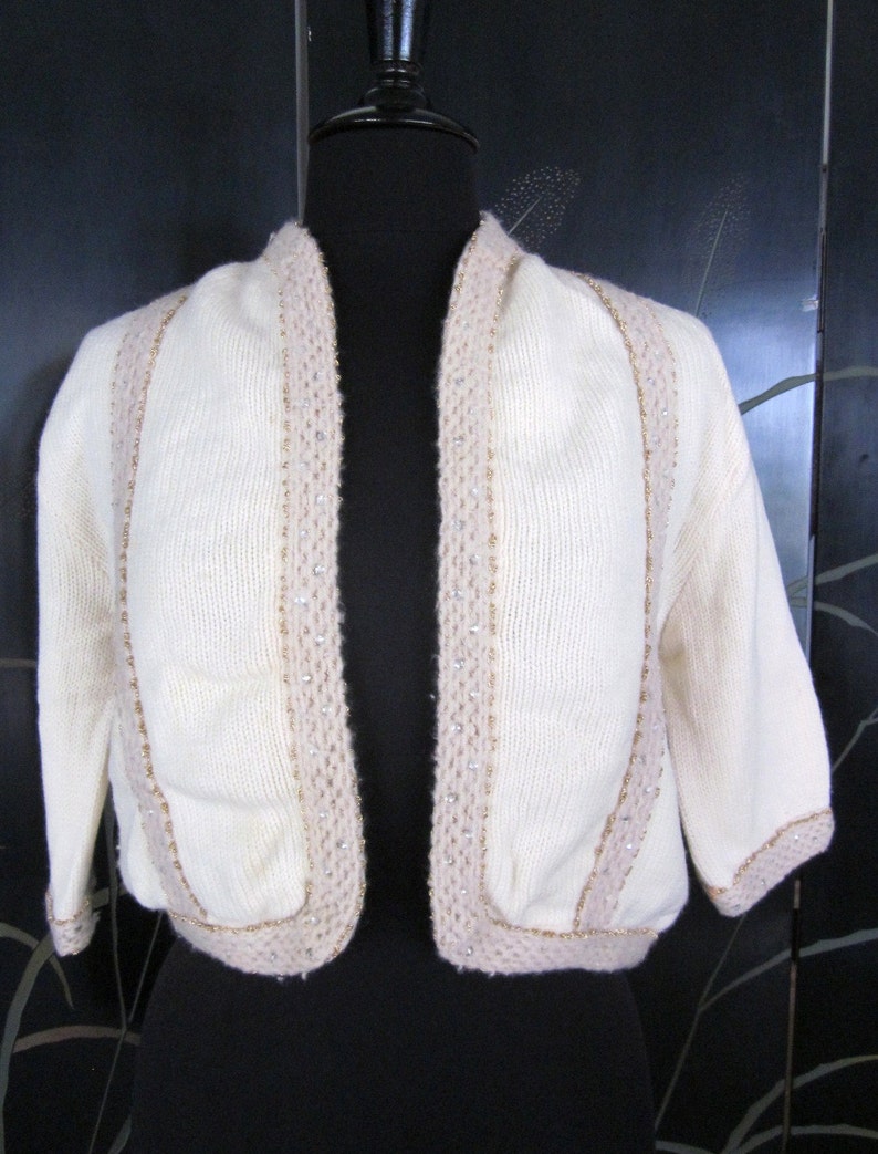 ETHEL of Beverly Hills Sweater / Ethel vintage Cardigan / fits M /50s vintage bridal sweater / 50s bolero sweater image 2