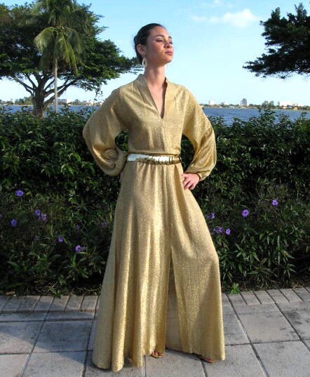 HALSTON VINTAGE Gold Lame' Caftan Dress Gown // Halston IV by Dorian // 12% Metallic // One Size Fits Most - Etsy HALSTON VINTAGE Gold Lame' Caftan Dress Gown // Halston IV by Dorian // 12% Metallic // One Size Fits Most - Etsy