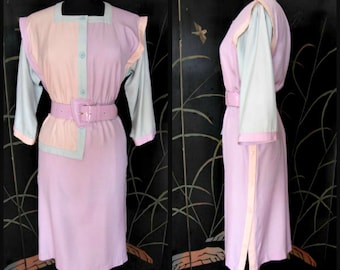 OLEG CASSINI Dress / vintage colorblock dress / pastel colorblock / vintage Oleg Cassini Boutique Dress