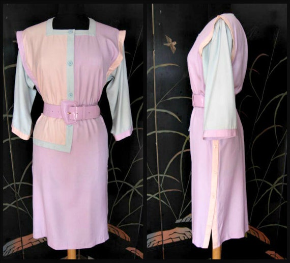 OLEG CASSINI Dress / vintage colorblock dress / p… - image 1