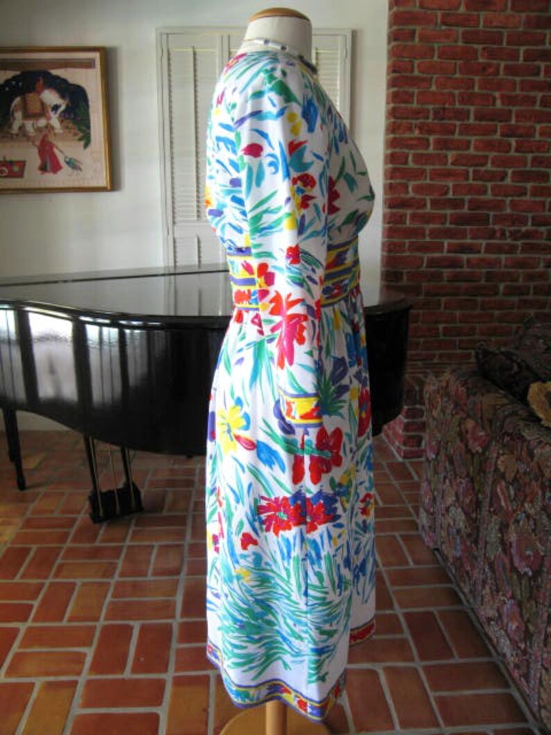 70s Floral Dress / Matti of Lynne by PinaLo Voi / Border Print Dress / fits M image 3