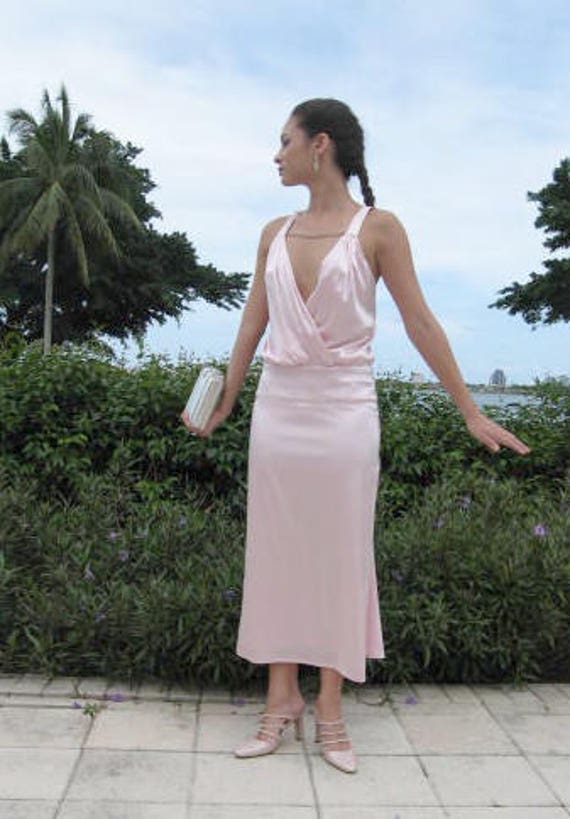 Pink Silk Satin dress / Maria Bianca Nero Silk Dr… - image 3