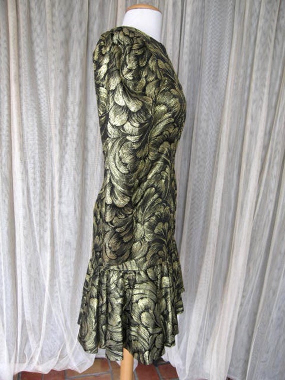 Vintage gold brocade dress / fits S / 80s gold dr… - image 5