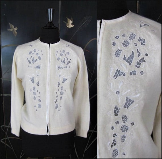 50s Angora Sweater / Bridal Cover up / Vintage Cut
