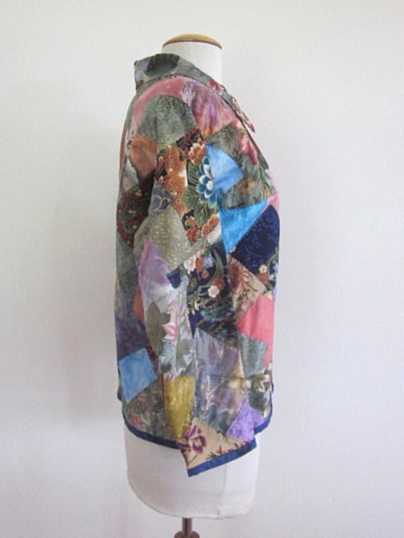 Vintage Patchwork Quilted Jacket: Metallic Asian … - image 6