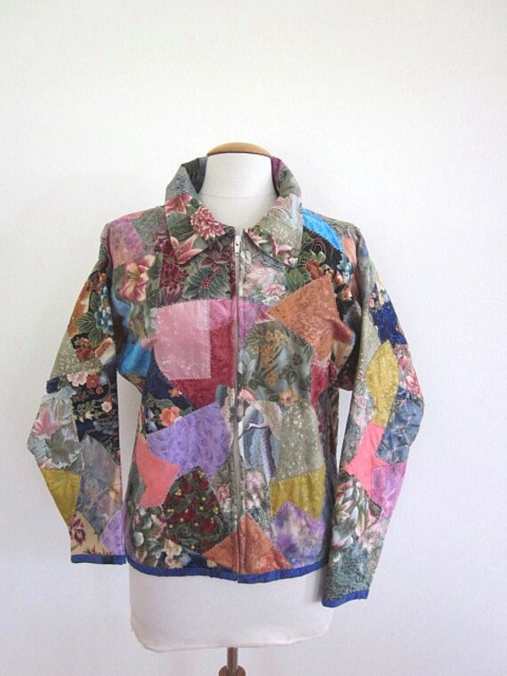 Vintage Patchwork Quilted Jacket: Metallic Asian … - image 4