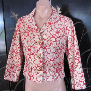 BROCADE Vintage JACKET / Red Gold White Brocade Jacket / fits XS-S / 50s brocade jacket / Palm Beach Socialite brocade jacket