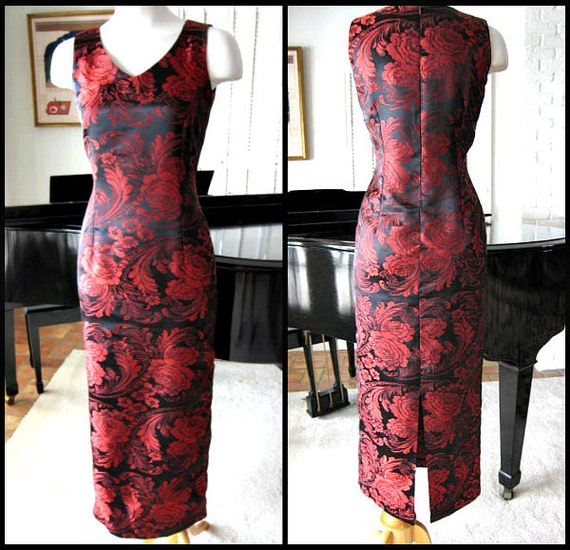 RED ROSE Gown / fits XS-S / Vintage Rose Brocade G