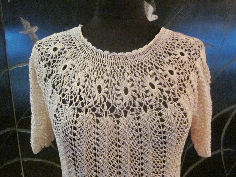 70s Crochet Dress / Vintage Crochet Dress / fits S-L / Ivory Crochet Dress / Bridal Crochet Dress / 70s Silky Crochet Dress image 3