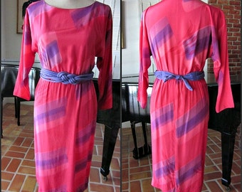 SHIBORI Hand Painted Dress / Vintage 80s 1980s / fits S