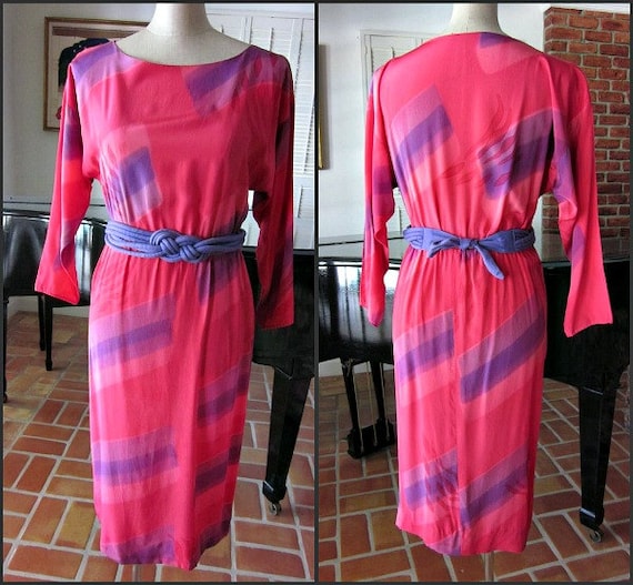 SHIBORI Hand Painted Dress / Vintage 80s 1980s / fits S