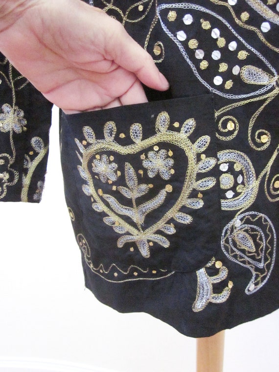 Metallic Embroidered Blazer / Gold Silver Embelli… - image 8