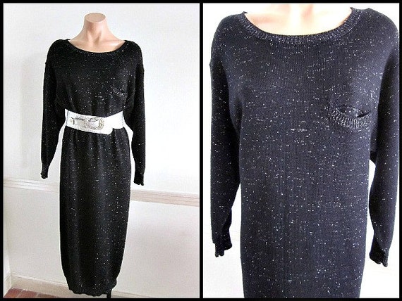 Silver Lame Sweater Dress // RINZI vintage 80s 19… - image 1