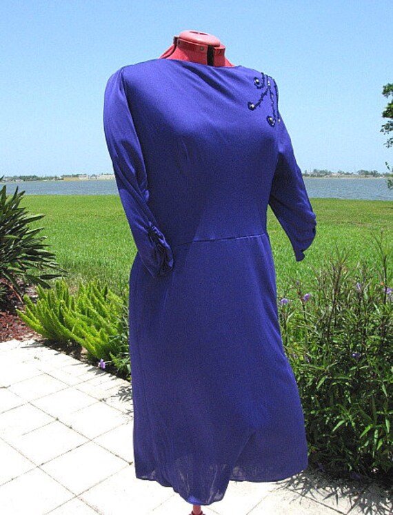 50s Blue Dress / fits L-XL / 1950s Blue jersey Dr… - image 10