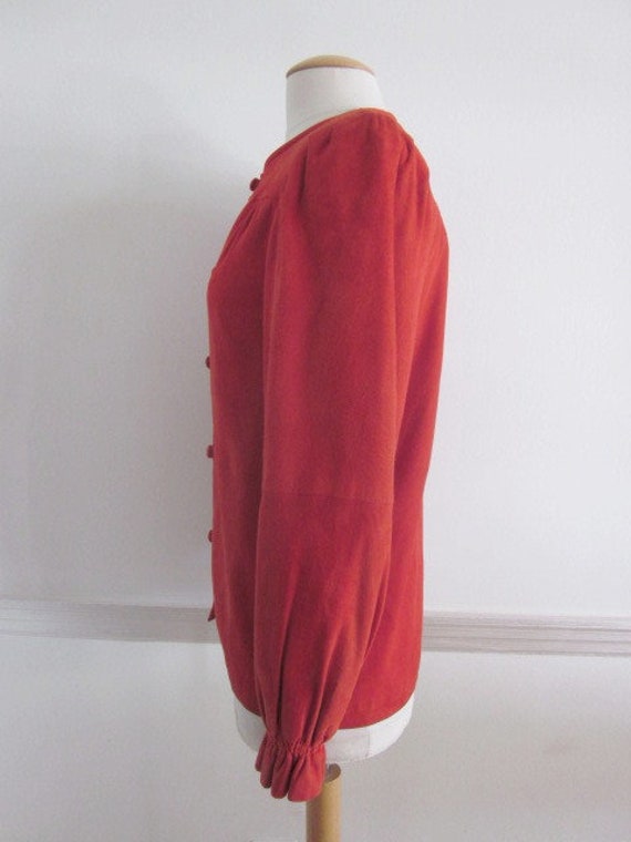Vintage Red Suede Jacket: 80s Lambskin Button-Up,… - image 7