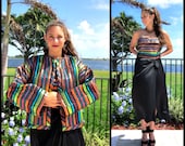 Vintage George Stavropoulos Silk Dress and Jacket Ensemble: Metallic Stripe, Size L