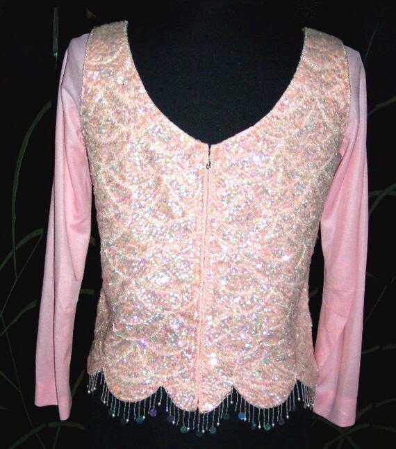 Pink Sequin Top / Vintage Pink Sequin Sweater / 5… - image 3