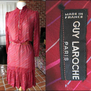 GUY LAROCHE Dress / 70s Guy Laroche Dress / fits S-M / Guy Laroche Boho Peasant Dress / Vintage Guy Laroche Silk Dress