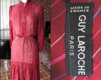 GUY LAROCHE Dress / 70s Guy Laroche Dress / fits S-M / Guy Laroche Boho Peasant Dress / Vintage Guy Laroche Silk Dress