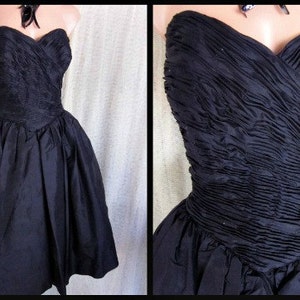 THAI SILK vintage dress 80s // Ruched Corset Boned Bodice over Bouffant multi-layer volume skirt //fits small image 1
