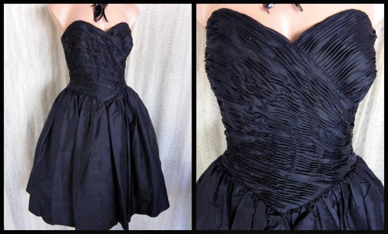 THAI SILK vintage dress 80s // Ruched Corset Boned Bodice over Bouffant multi-layer volume skirt //fits small image 1