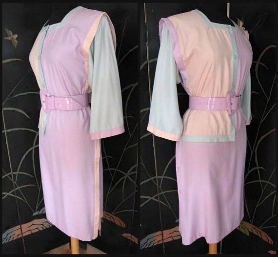 OLEG CASSINI Dress / vintage colorblock dress / p… - image 2