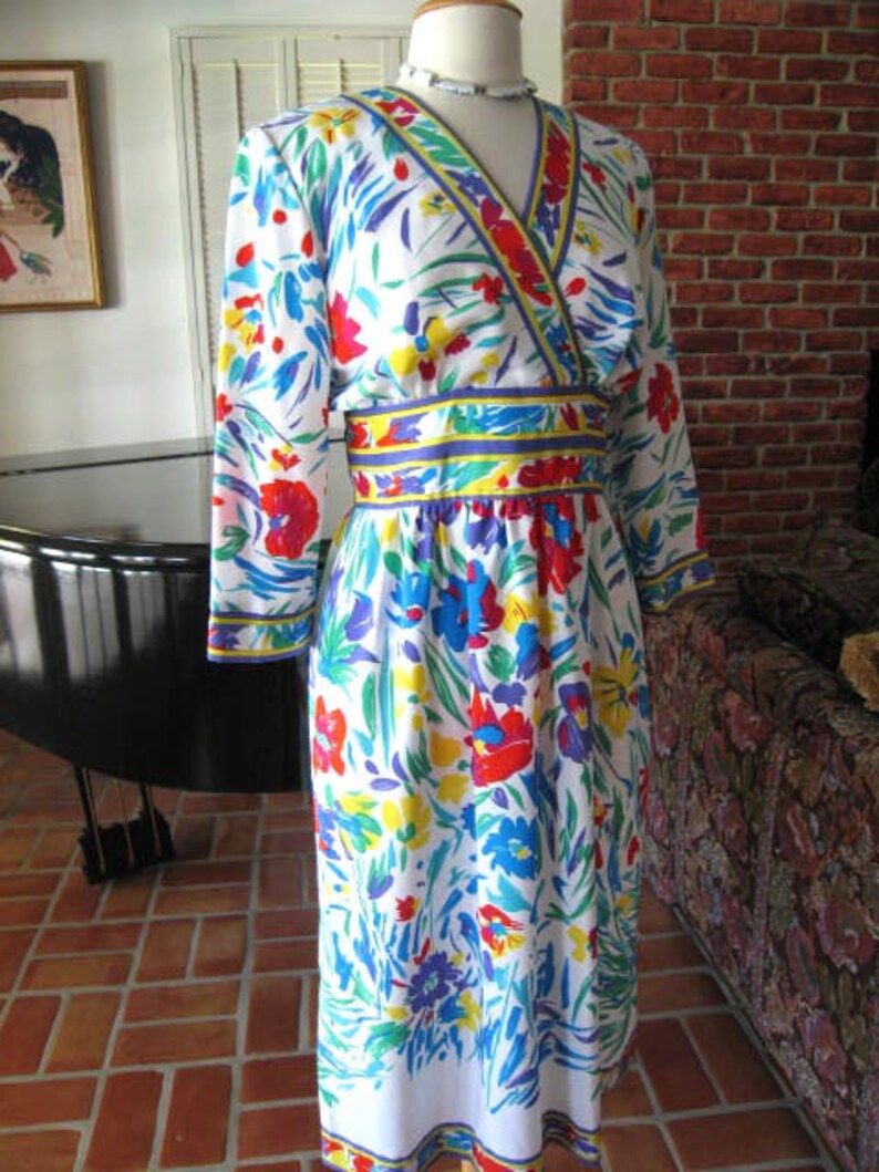 70s Floral Dress / Matti of Lynne by PinaLo Voi / Border Print Dress / fits M image 4