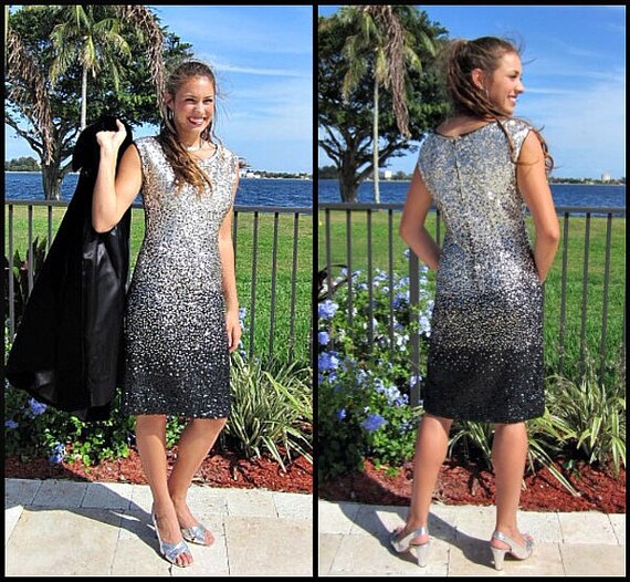 50s Sequin Dress / Ombre silver black sequin dres… - image 2