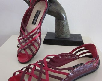 VALENTINO Lizard Shoes // Vintage Mario Valentino // Sz 7 // Red Purple Flats