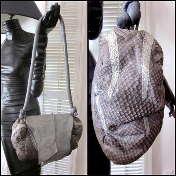 80s Gray Snake Shoulder Bag / Huge Gray snake lea… - image 1