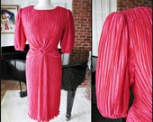 80s Plisse Dress: Vintage I Magnin Marii Pleat Hot Pink Dress