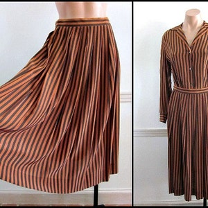 Vintage Perry Ellis Silk Dress: Crinkle Stripe Skirt Set, Petite Sz 6