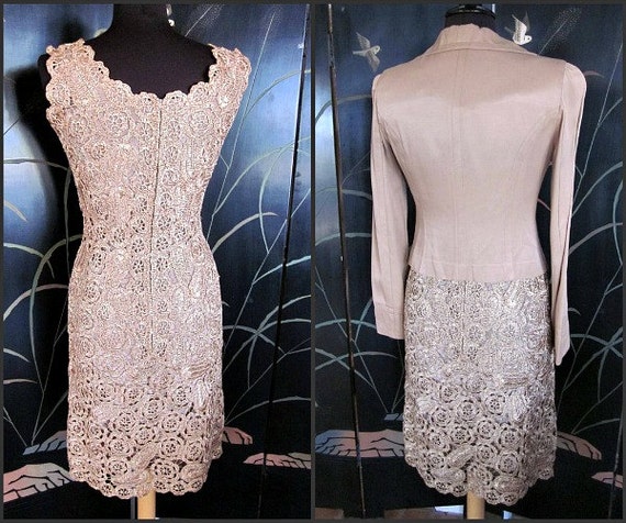 RAFFIA CROCHET Vintage 50s 1950s Wiggle Dress // … - image 4