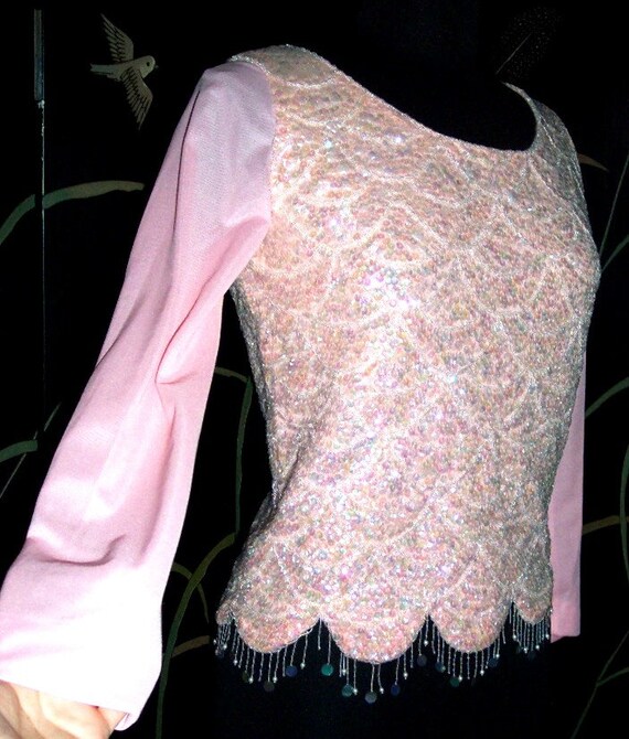 Pink Sequin Top / Vintage Pink Sequin Sweater / 5… - image 4