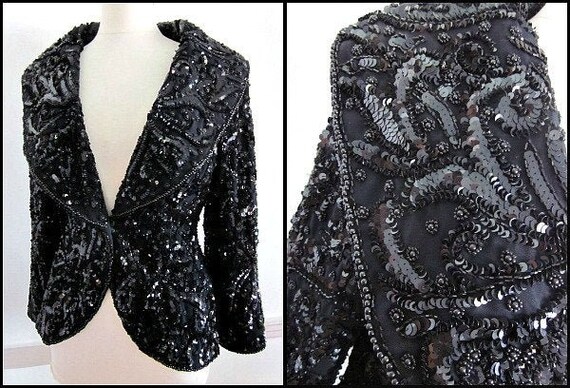 Luxe Beaded Blazer / Sequined Blazer / fits S / Se