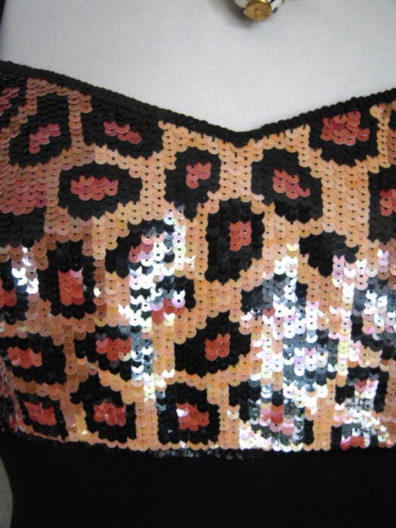 LEOPARD sequin dress / fits S / 80s leopard body … - image 5