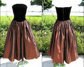 Vintage 50s Party Dress: Copper Taffeta & Velvet Bustier (XS)