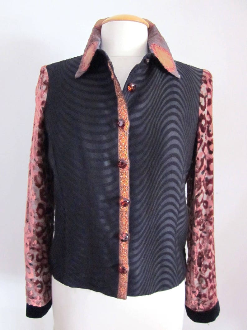 Taylor G Dallas Jacket / 90s Wearable Art Jacket / Vintage Devore Velvet Leopard Jacket / fits S / Leopard Velvet Collage Jacket image 3