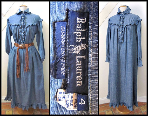 Vintage Ralph Lauren Denim Prairie Dress: Ruffled Chambray Maxi (fits S-L) - Etsy Vintage Ralph Lauren Denim Prairie Dress: Ruffled Chambray Maxi (fits S-L) - Etsy