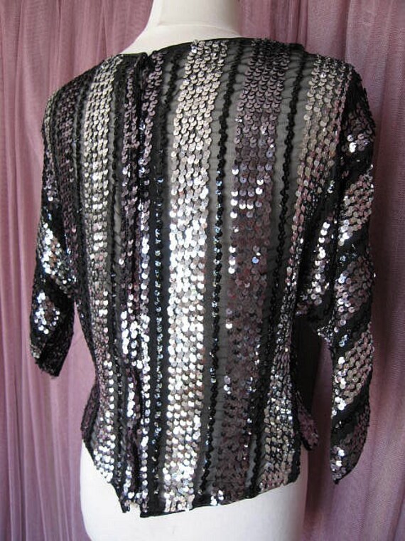 60s Mod Sequin Blouse: Vintage Silver & Black Top… - image 3