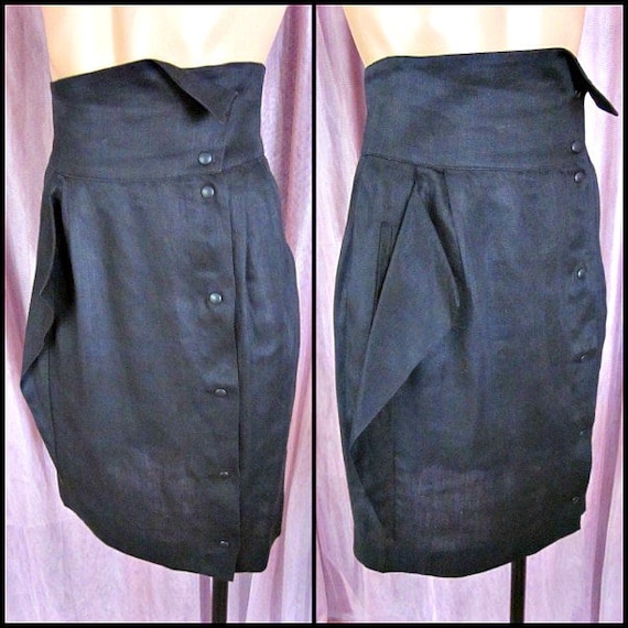 black Linen skirt / attr to Thierry Mugler / Itali