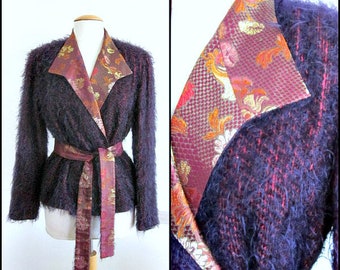 Vintage Zonda Nellis Jacket: Purple Fringe Brocade Cardigan (S-M