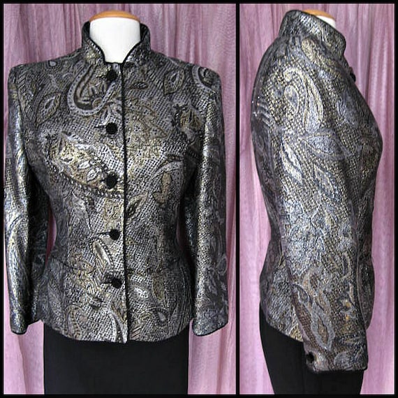 Vintage Metallic Jacket / fits S / 80s Gold and Si